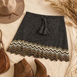 Vintage Urban Outfitters Ecote Marled Knit Chevron Mini Skirt Green Medium y2k
